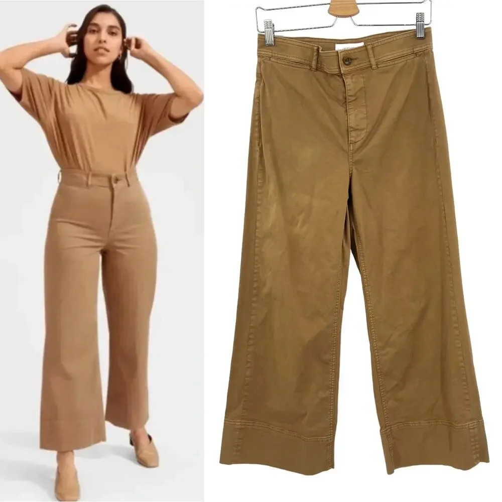 Everlane The Lightweight Wide Leg Crop‎ Chino Pants in Khaki Tan Size 4